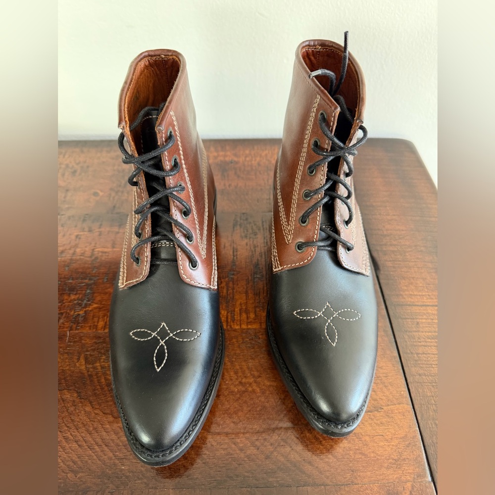 Ranch Road Women’s Brown & Black Leather Lace-Up Western Ankle Boots Sz 6.5